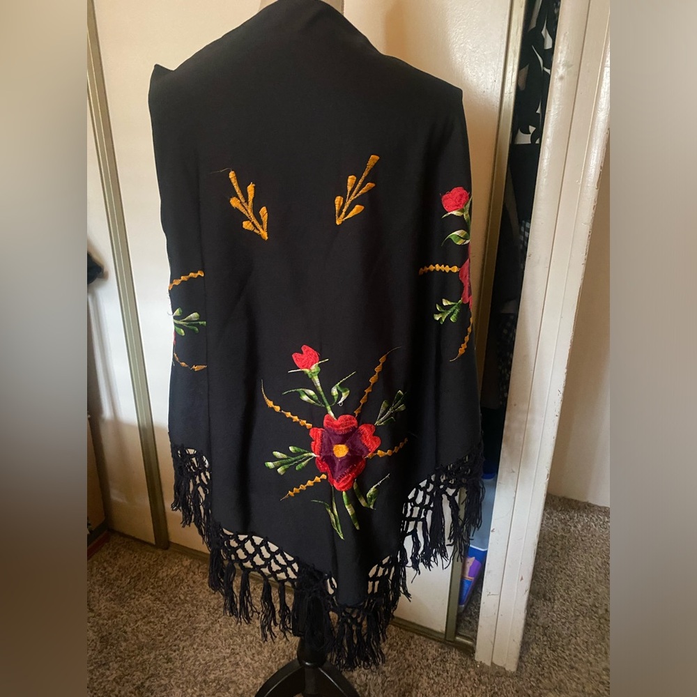Embroidered Black Floral Women's Wrap